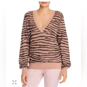 Joie Sweater Size Small Tan Tiger Print Alpaca Blend Glitter V-Neck Pullover